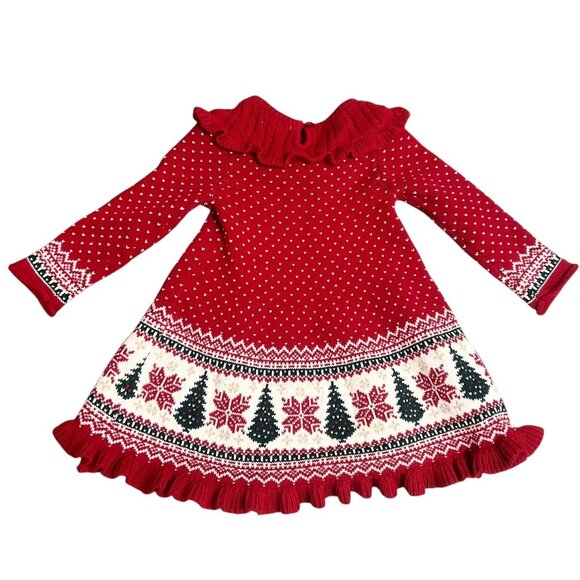 Tahari Baby Sweater Dress Girls Size 24M Red White Green Fair Isle Christmas - Picture 4 of 4